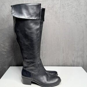 Vince Camuto Baldwin Over the Knee Boots Womens 8.5 Black Leather Foldover Cuff